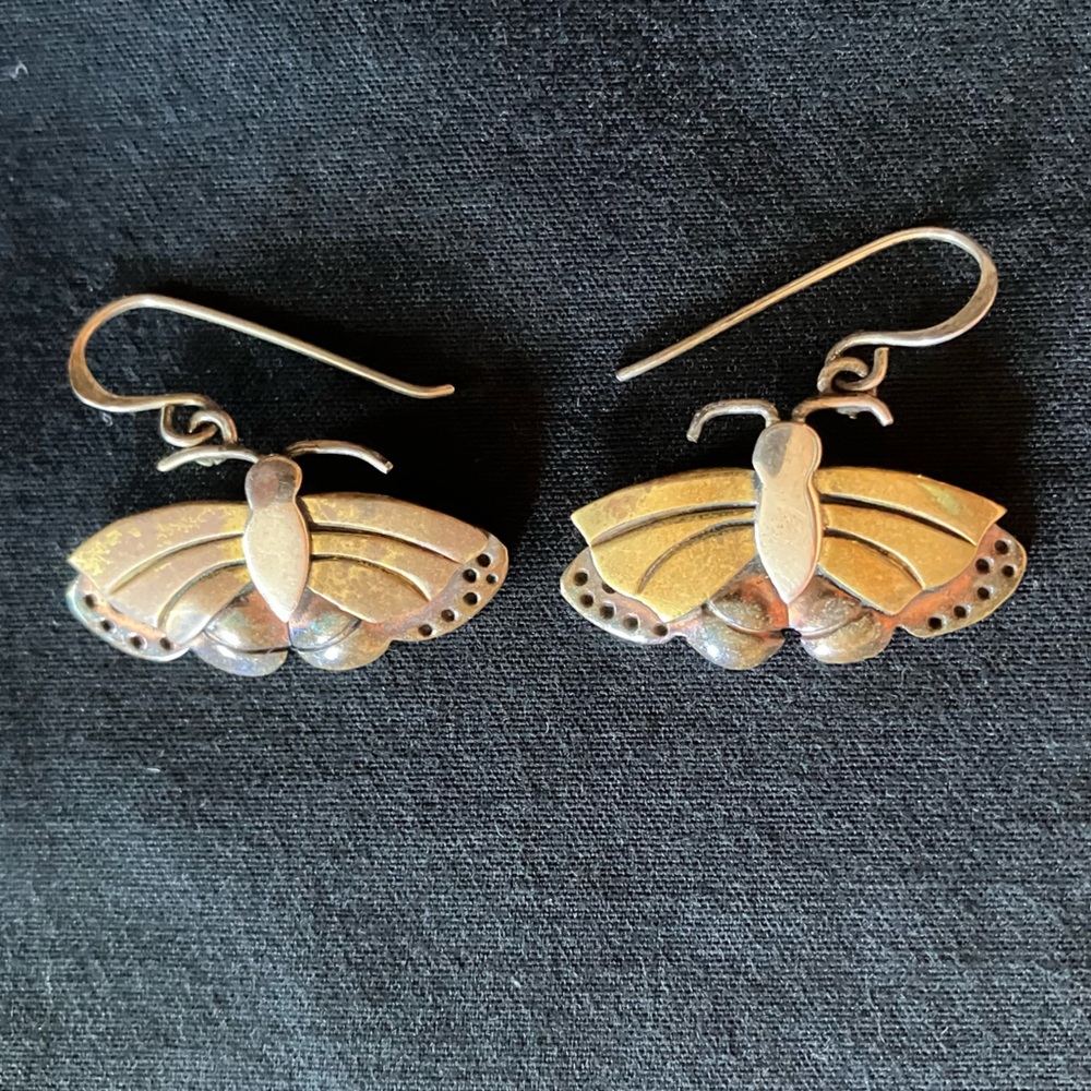 🦋 Handmade butterfly earrings, multi-tone metal design